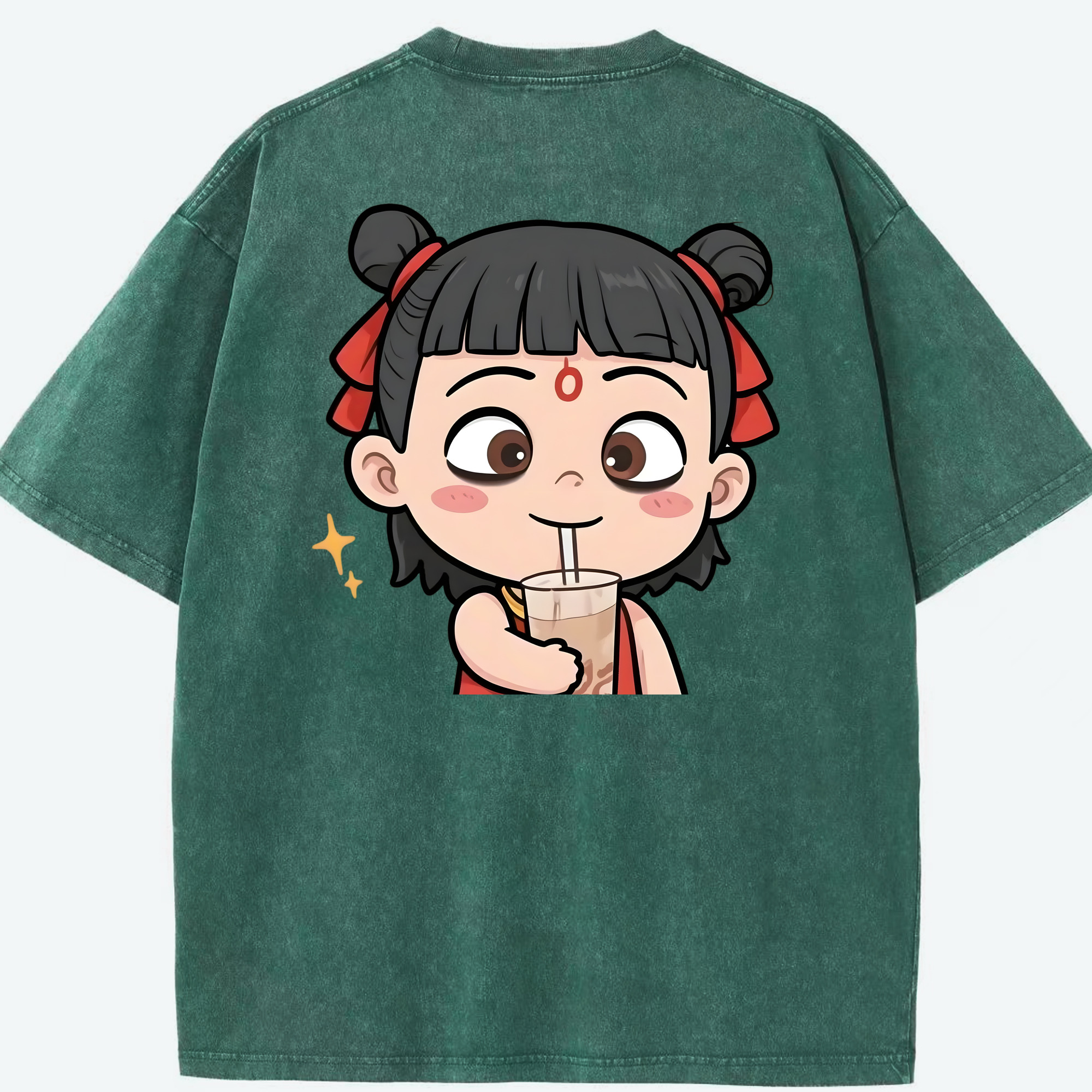 （画像用） Ne Zha 2 ナタ 魔童の大暴れ 綿100% ヴィンテージ風 半袖Tシャツ（背面プリント）